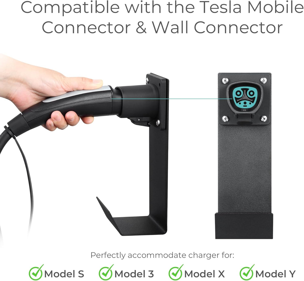 Lectron Tesla NACS Electric Vehicle Charger Nozzle Holster Dock & J-Hook for Cable Management - Tesla Charger Cord Organizer Compatible with Mobile Connector & Wall Connector