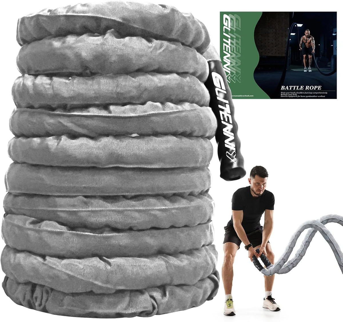 Battle Ropes Gray Workout Rope 1.5inch Battle Ropes for Home Gym 30ft Exercise Ropes for Working Out Heavy Ropes for Exercise Training Weighted Rope Weighted Workout Rope Battle Rope