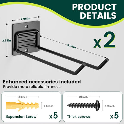 Garden Tool Organizer Rack, Wall Mount Garage Tool Organizer Storage Hook for Yard Shed, Metal Garage Garden Tool Hanger for Lawn Organizer Holds Shovel,Rakes,brooms,Hoses 2 Pack