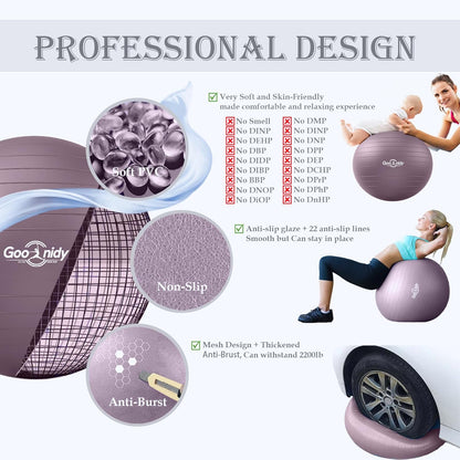 Soft Exercise ball, Anti-Burst Yoga Ball Chair Supports 2200lbs, Workout Equipment w/ Pump for Women Pregnancy, Medicine, Birthing, Physical Therapy, Stability, Excersing, Birth, Swiss, Fitness, Gym