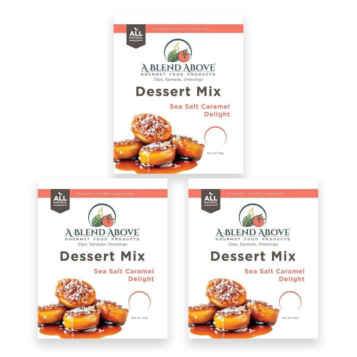 A Blend Above Sea Salt Caramel No-Bake Desserts Mix - All Natural, Vegan, Gluten Free, No MSG - Instant Dessert Mix, Fruit Dip, Bagel Topping, Frosting, Cheesecake Filling - Makes 16 Oz (Pack of 3)
