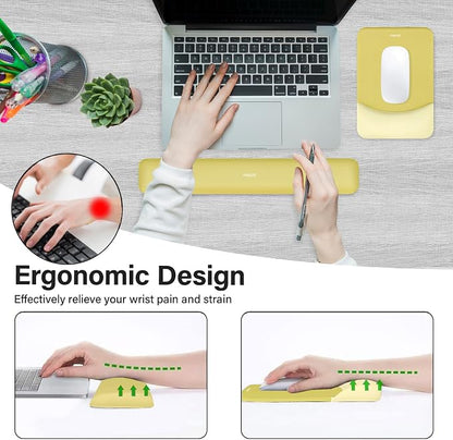 MOSISO Wrist Rest Support Mouse Pad & Keyboard Set, Yellow | Rectangular Ergonomic Mousepad, Non-Slip Base, Home/Office Pain Relief & Easy Typing, Neoprene Cloth & Raised Silicone Lining