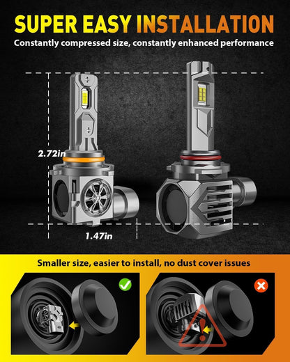 9005 9006 Light Bulbs Combo, 60,000LM 900% Super Brighter, 6500K Cool White, 1:1 Mini Halogen Size 9005 HB3 & 9006 HB4 Accessory Fog Light with Cooling Fan, Plug and Play, Pack of 4