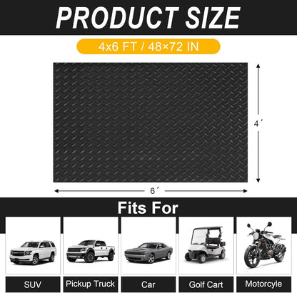 4x6 FT Garage Floor Mat, 2.8mm Thickened Flooring Roll Diamond Plate PVC Rubber Trailer Mat, Non-Slip Floor Mat for Garage, Warehouse, Gyms, Boats, Pickup Truck, Black