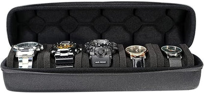 Hard Watch Travel Case, 5 slot Watch Roll Case Storage and Organizer for Men and Women, with anti-move watch pillow