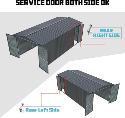 LANTRO JS 13x20ft Outdoor Storage Shed, Metal Storage Shed, Heavy Duty Large Metal Garage Shed with 2 Doors and 4 Vents