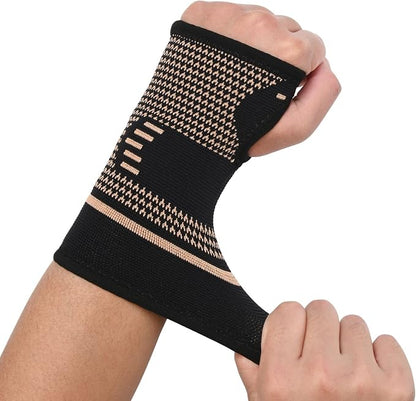 Copper Wrist Compression Sleeves, Comfortable and Breathable for Arthritis, Tendonitis, Sprains, Workout, Carpal Tunnel, Wrist Support for Women and Men (Pair)