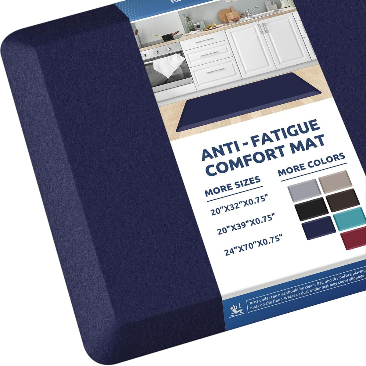 KitchenClouds Kitchen Mat Cushioned Anti Fatigue Rug 24"x70" Waterproof, Non Slip, Standing and Comfort Desk/Floor Mats for House Sink Office (Blue)