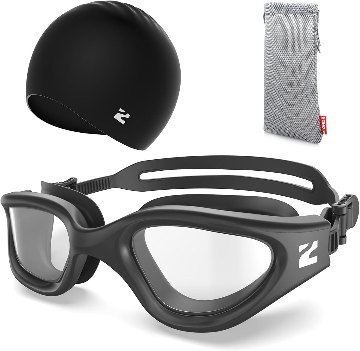 ZIONOR G1 Lite Swim Goggles with Swim Cap Comfortable Anti-fog Swimming Goggles Cap Set for Adult Men Women