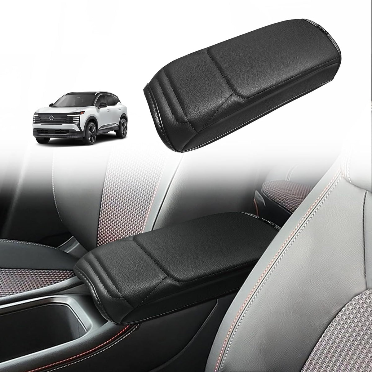 Muslogy Center Console Armrest Cover Compatible with Nissan Kicks S SV SR 2025 Comfort Armrest Pad Arm Rest Cushion Vegan Leather Protector Regular Thick
