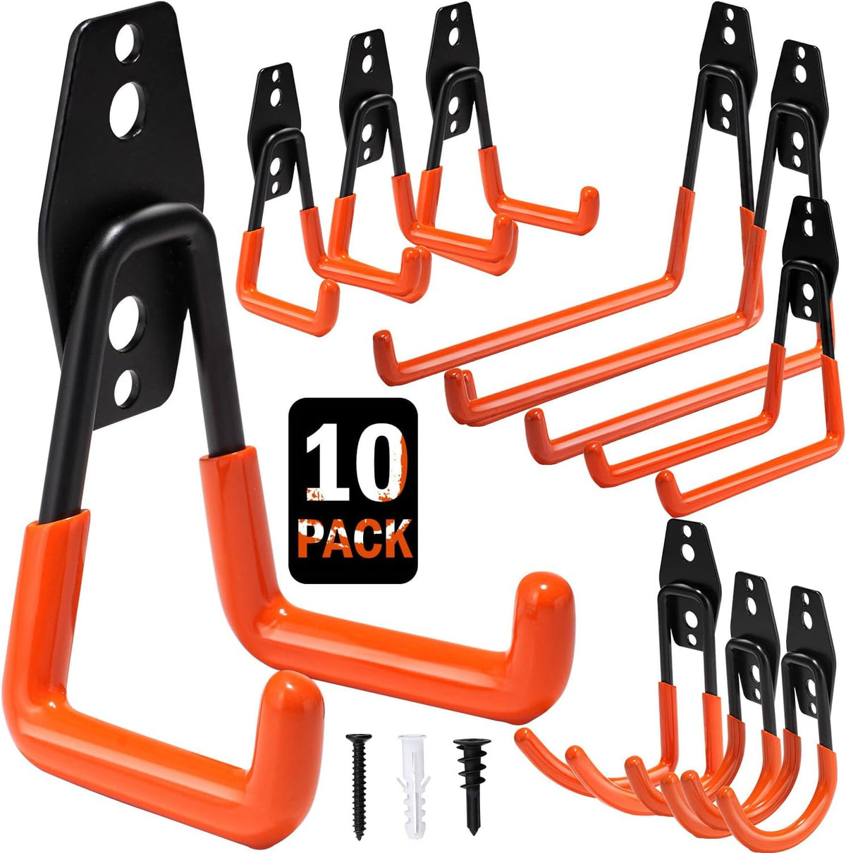 vivicreate 10 Pack Heavy Duty Garage Hooks Wall Mounted Steel Utility Storage Hooks for Tools Ladders Bikes Cables Equipment Organizer for Garage Taller Sótano Ganchos de Almacenamiento