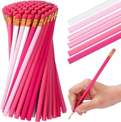 TecUnite 240 Pcs HB #2 Unsharpened Pencils with Eraser Wooden Hexagonal Graphite No 2 Pencils for Students Adults Gifts Exams School Office Sketching(Pink)