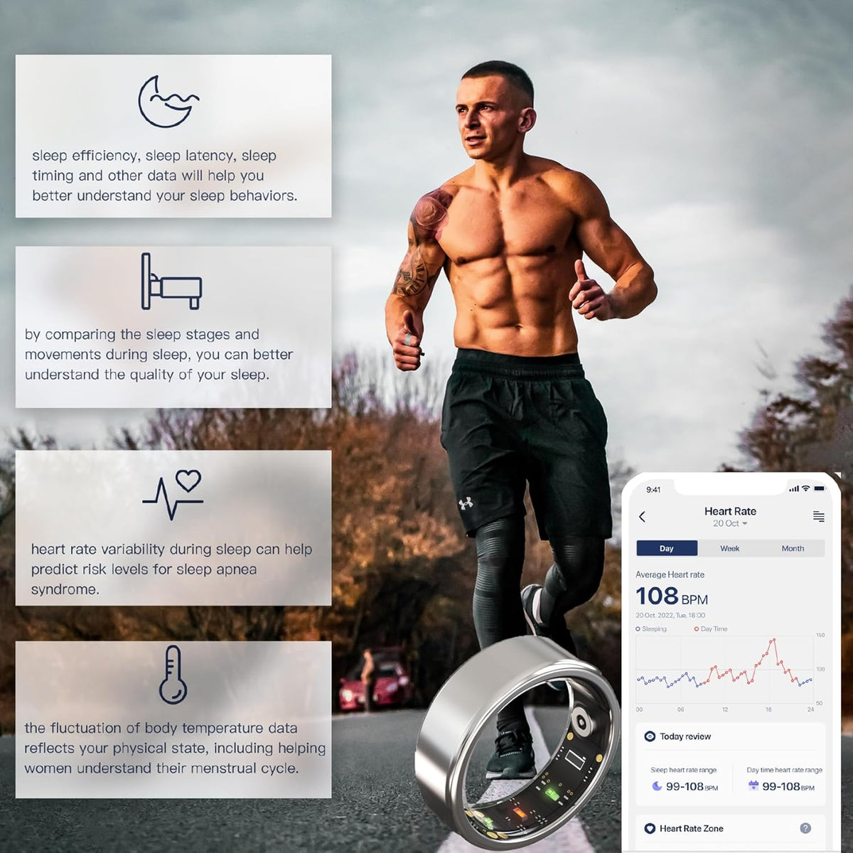 2025 Smart Ring for Women Men, Sleep Tracker Ring, Fitness Smart Ring, Activity Tracker,Sleep Monitor, Stress/Heart Rate/Women's Calories Steps Tracking-No APP Subscription (Silver, #11-64.6mm/2.54")