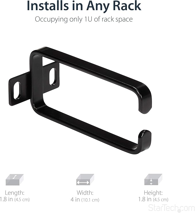 StarTech - CMHOOK1UN .com 1U Vertical 1.8 x 3.9in Server Rack Cable Management D-Ring Hook w/ Flexible Opening - Network Rack-Mount Cord Organizer Ring (CMHOOK1UN) Black