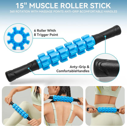 5 in 1 Foam Roller Set for Deep Tissue Muscle Massage, High Density Trigger Point Fitness Patented Exercise Foam Roller, Massage Roller, Massage Ball, Resistance Band, for Whole Body