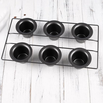 Popover Cake Pan, Non-Stick Muffin, Muffin Pan Cupcake Pan, Cupcake Bakeware for Oven Baking Vertical Cup Design 6-Cavity Versatile Waffle Pudding Pan Black