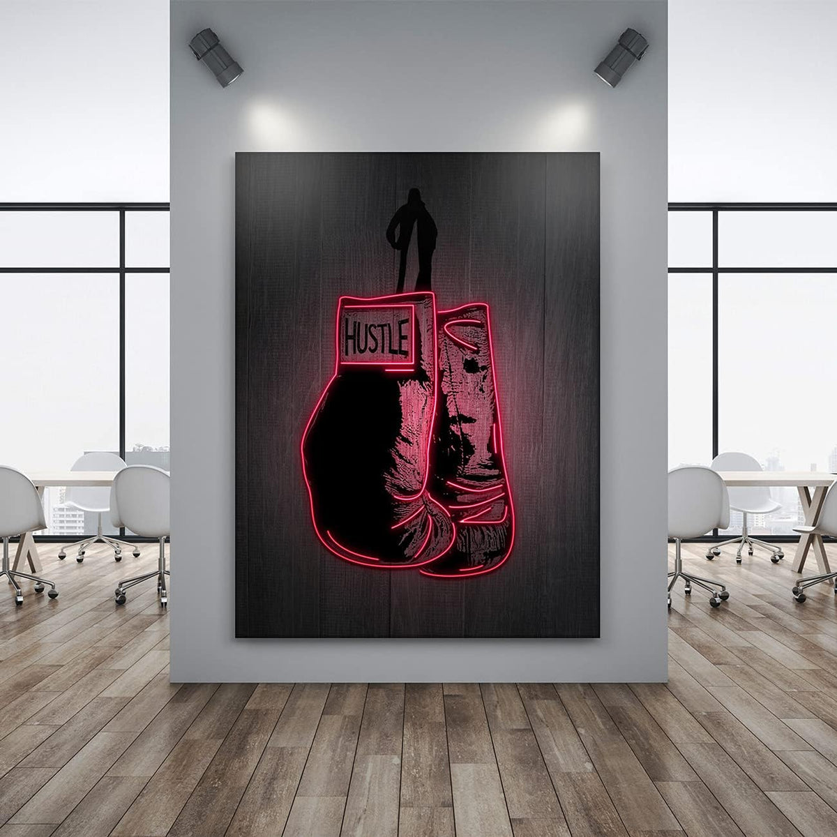 Boxing Gloves Neon Canvas Print Motivational Canvas Print Wall Art Office Decor, Entrepreneur Motivation, Hustle Artwork, Boxing Neon Print, Fighter Gym Sign, Hustler Art Neon Sign (24" x 18")