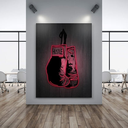 Boxing Gloves Neon Canvas Print Motivational Canvas Print Wall Art Office Decor, Entrepreneur Motivation, Hustle Artwork, Boxing Neon Print, Fighter Gym Sign, Hustler Art Neon Sign (24" x 18")