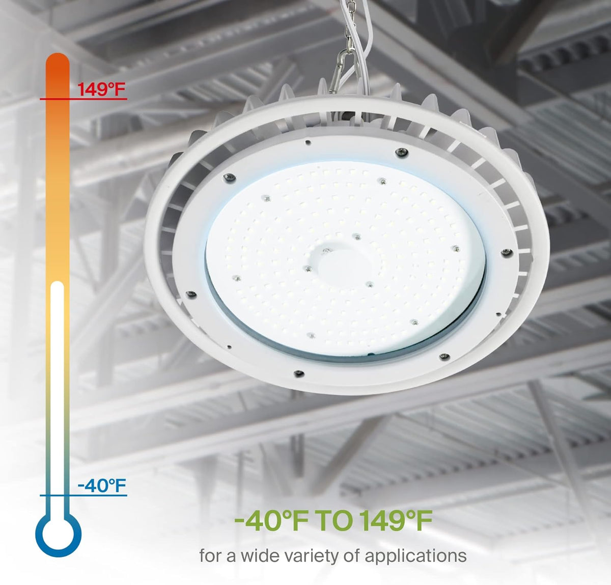 ASD LED High Bay UFO Light Fixture, Commercial Shop Lighting | Dimmable, IP69K Waterproof, DLC Premium, UL Listed | 200W 29600LM 5000K 100-277V | Warehouse, Garage, Workshop, Barn Lamp | White