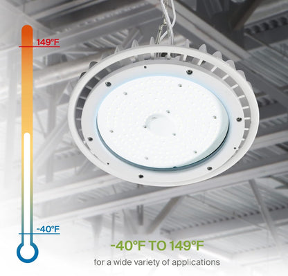 ASD LED High Bay UFO Light Fixture, Commercial Shop Lighting | Dimmable, IP69K Waterproof, DLC Premium, UL Listed | 200W 29600LM 5000K 100-277V | Warehouse, Garage, Workshop, Barn Lamp | White