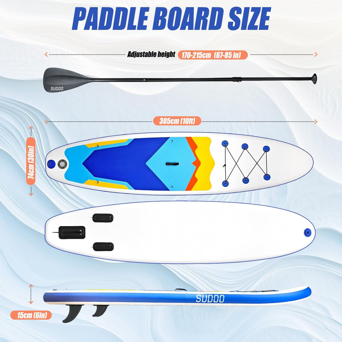 Inflatable Stand Up Paddle Board 10‘x30‘‘- Ultra-Light SUP with Backpack, Pump, Paddle, Coil Leash, 3 Fins, Repair Kit, Stable Design, Non-Slip EVA Deck for Adults & Youth