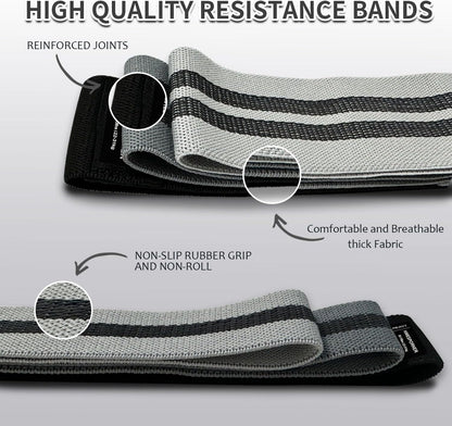 Wide Fabric Resistance Bands Set for Working Out, Non-Slip Exercise Booty Bands for Women & Men Leg and Glutes with Hair Ties and Tape Measure - for Home Gym Workout, Yoga, Pilates