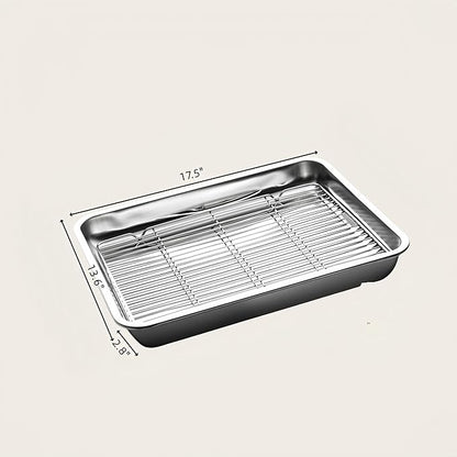 Roasting Pan Heavy Duty Stainless steel Turkey Pans for Oven,Toaster Oven Tray Pans with cooling rack,Hotel Pan, Barbeque Grill Pan,Deep Edge,Mirror treatment, Dishwasher Safe (17.5"x13.6"x2.8")