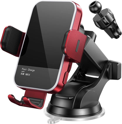 Wireless Car Charger,【7 Colored RGB Backlit】Mosurr 15W Auto Clamping Car Charger Phone Mount Holder fit for iPhone 15 14 13 12 Mini Pro Max 11 XR XS, Samsung Galaxy S24 Ultra S23 S22 S21+ Note 20, etc