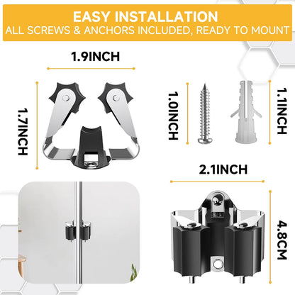 Broom Holder Wall Mount – 6 Pack Broom Rack with Star Shaped Rubber Rollers & Nickel Plated Brackets for Strong Grip and Long Life – Ideal for Garden Tools Organization