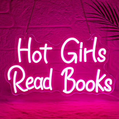Hot Girls Read Books Neon Sign,Classroom Neon Sign,Pink LED Light Up Wall Sign for Classroom,Girls Bedroom,Dorm Room,Back to School Decor,College Gift,Cute Study Room Led Neon Light
