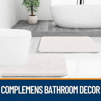 OLANLY Bathroom Runner Rugs 47x17, Extra Soft Absorbent Chenille Bath Rugs, Rubber Backing Quick Dry, Machine Washable Long Bath Mats for Bathroom Floor, Tub and Shower, Home Decor Accessories, Ivory