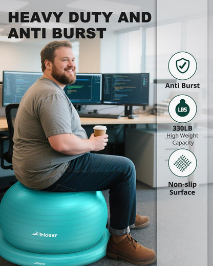 Trideer Exercise Yoga Ball Chair with Base for Home Office Desk, Stability & Fitness Ball Seat to Relieve Back Pain, Home Gym Workout for Abs, Pregnancy Ball with Pump