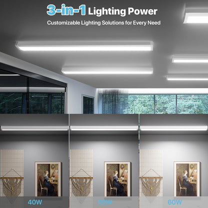 HYPERLITE 4ft LED Wraparound Light 60W,6600LM 4' LED Shop Lights Fixture with 3 Wattages for Garage,4000K Neutral White Wrap Light AC120V, 48inch Led Light Fixtures for for Garage, Office, Kitchen