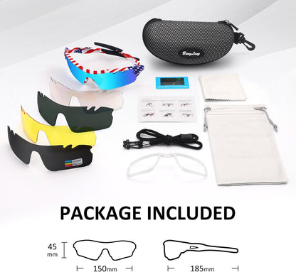 BangLong Polarized Sports Sunglasses Cycling Sun Glasses for Men Women with 5 Interchangeable Lenes for Running Baseball Golf