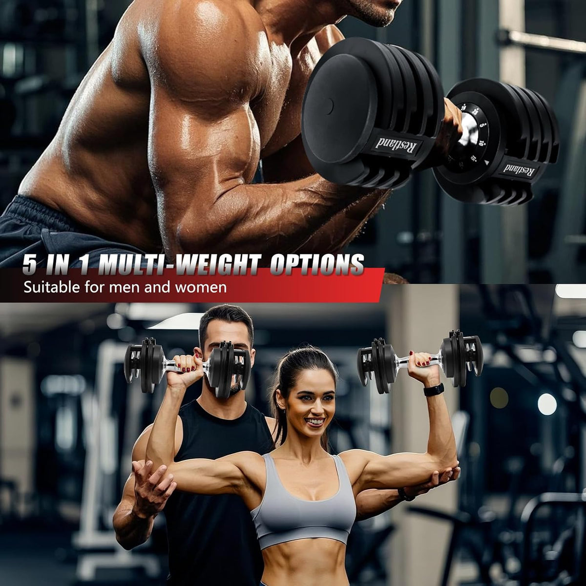Adjustable Dumbbell Set of 2 Anti-Slip Handle 5 Different Free Weights Per Dumbbell for Men Women Home Workout Gym
