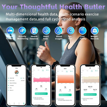 Smart Ring Health Tracker, Fitness Tracker Ring for Women Men, Monitoring of Pedometer, SpO2, Sleep Quality, Heart Rate, No Subscription Fee, Sport Rings for iOS & Android (Silver, 7)