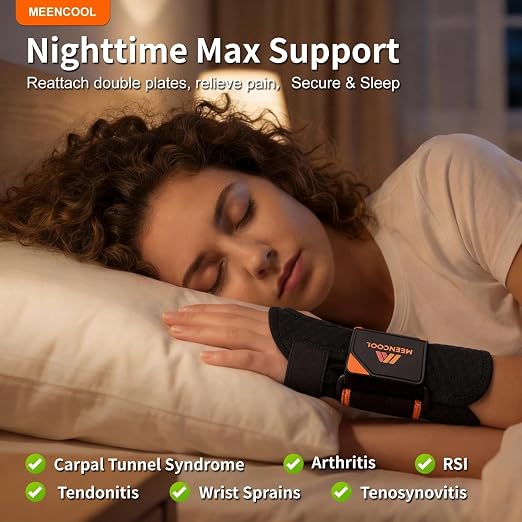 MEENCOOL Carpal Tunnel Wrist Brace Night Support with Splint for Right Hand | Adjustable Wrist Splint Men Women for Pain Relief – Support for Tendonitis, Arthritis, Sprain, Sleeping & Daily Use, Size M