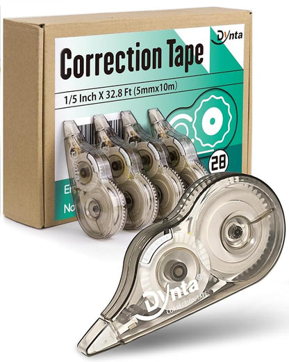 Dynta Correction Tape 28 Pack, White Mistake Out, Transparent Dispenser