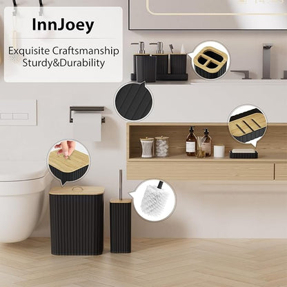 Bathroom Accessories Set - 10PC Bathroom Set, Black Bathroom Set, Bathroom Accessories Set, Toilet Brush, Bathroom Trash Can & Soap Dispenser