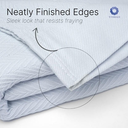 100% Cotton Herringbone Weave Blankets, 90"X90" Queen, Throw Blanket for Bed,All Season Cotton Blanket, Cozy Blanket,Throws Bed Blanket,Throw Blanket for Couch,Modern Home Decor -Light Blue