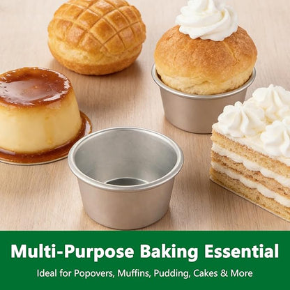 2 Packs Mini Flan Molds Small Pudding Mold Moldes Individuales Cups for Baking Raspberry Souffle Popover Pie Egg Tart Cake Aluminium Baking Molds 3.4"x2"