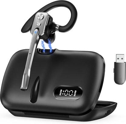 Bluetooth Headset, Wireless Bluetooth Earpiece with Dual-Mic & Noise Canceling, Single Ear Headset with Mute for Business, Remote Work, V5.3 Hand-Free headset for iOS Android Cell Phone (Gunmetal)