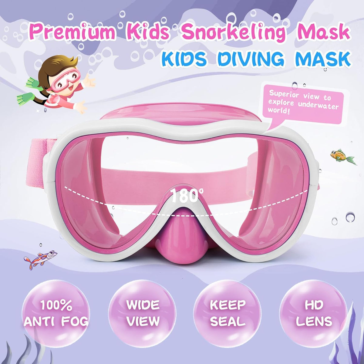 Kids Swim Goggles with Nose Cover, Anti-Leak Swim Mask with Elastic Fabric Strap, UV Protection Swimming Goggles for Kids