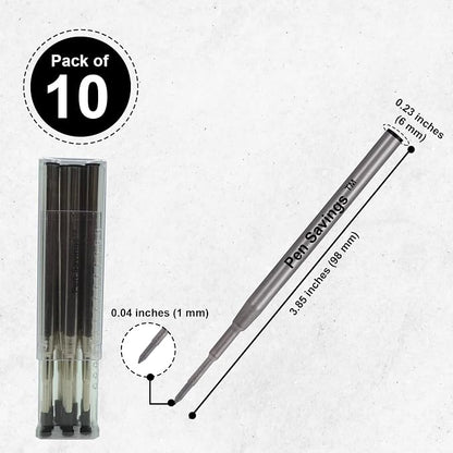 10 Pack, Pen Savings Ballpoint Pen Refills Compatible with Montblanc Twist Style Ballpoint Pens, Medium Point (Bulk Packed) (Black)