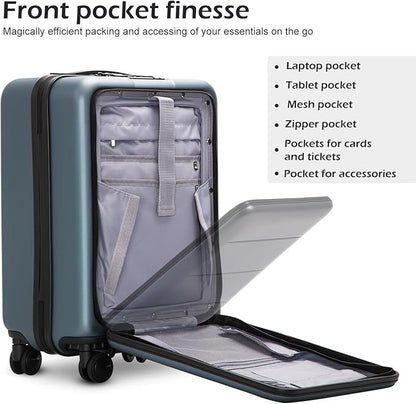 COOLIFE Luggage Suitcase Piece Carry On ABS+PC Spinner Trolley with pocket Compartmnet(Titanium gray, 20in(carry on))