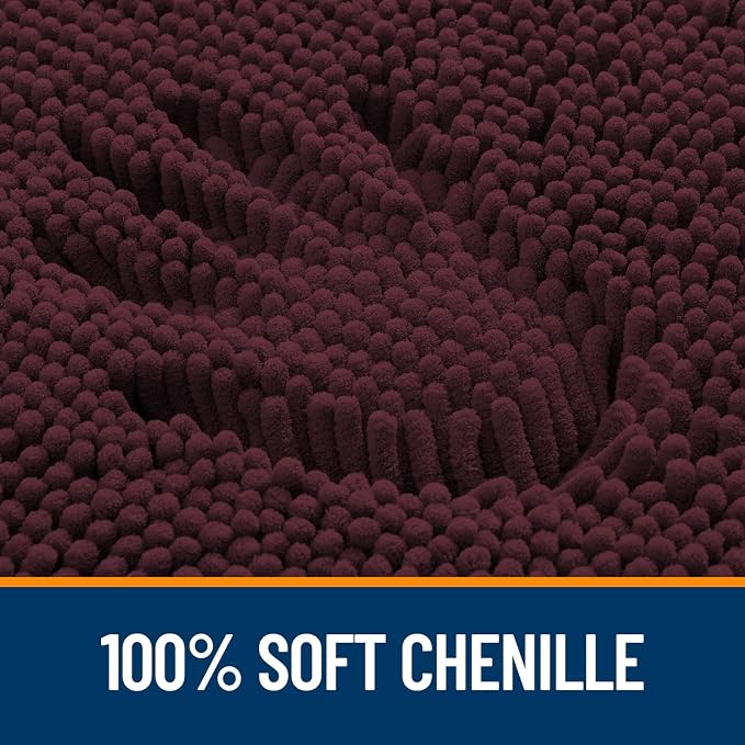 OLANLY Toilet Rugs U-Shaped 24x24, Extra Soft Absorbent Chenille Contour Bathroom Rugs for Toilet, Dry Quickly, Machine Washable, Non-Slip Bath Mat, Black Cherry