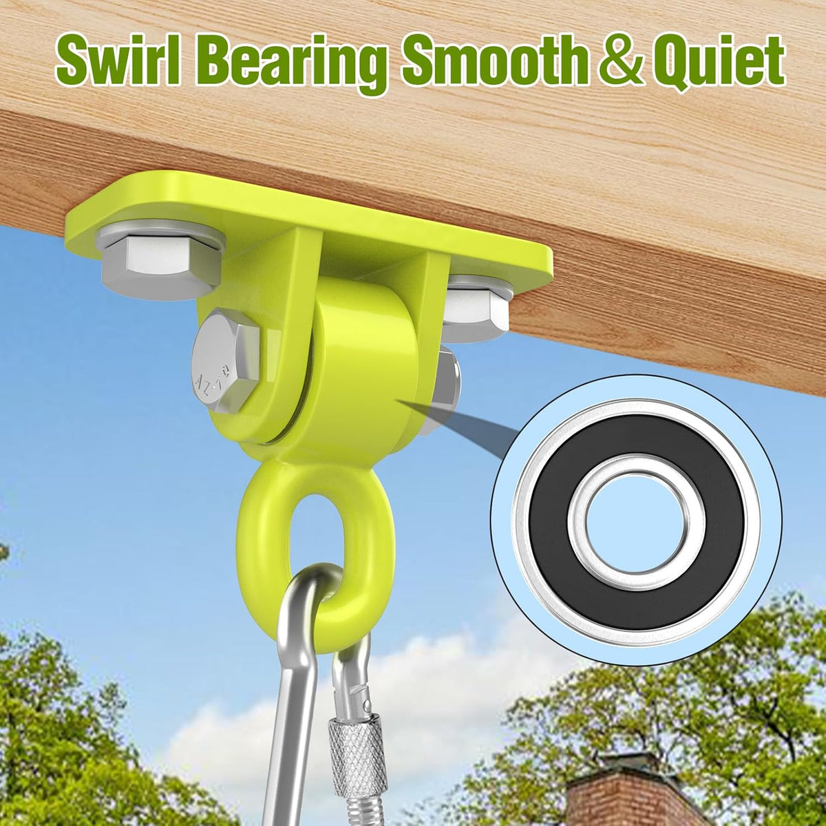 Swing Hangers, Heavy Duty Porch Swing Hanging Kit with Bearing Outdoor Playground Tree Ceiling Mount Swingset Hardware Bracket with Snap Hooks for Hammock Yoga Punching Bag Accessories 4PCS Yellow