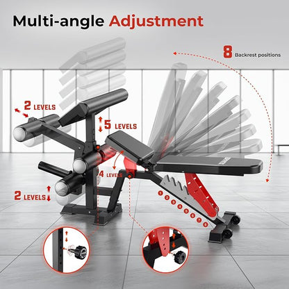 Adjustable Weight Bench,Foldable Pro Heavy-Duty Workout Bench | 1600LBS Bench Press 21-Position Multifunctional Weight Bench with Leg Extension,Iscc Plus Certified for Home Gym