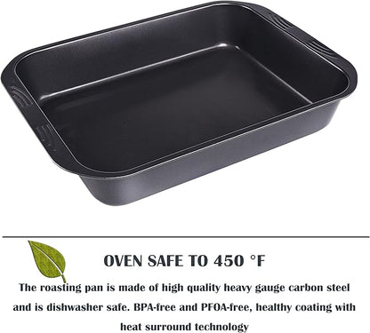 kitCom Bakeware Nonstick Roaster, Nonstick Roasting Pan with Rack, Great For Roast Chicken, Roasts And Turkeys - 15 Inch x 11 Inch (5.8 QT), Gray