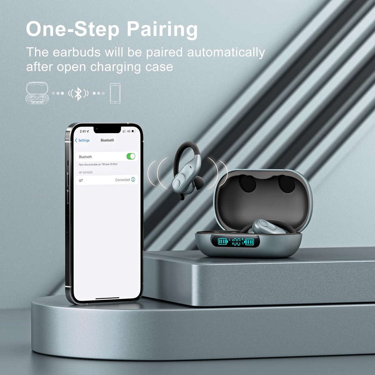 Wireless Earbuds Bluetooth Headphones 130Hrs Playtime with 2500mAh Wireless Charging Case LED Diaplay Hi-Fi Waterproof Over Ear Earphones for Sports Running Workout Gaming